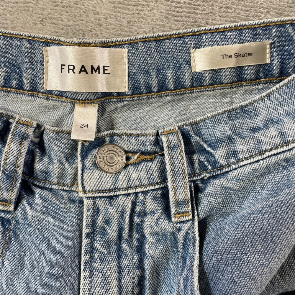 FRAME Jeans The Skater Womens 24 Blue Light Wash High Rise Wide Leg Baggy Boho - Picture 2 of 13